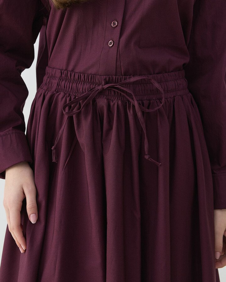 Poplin Çok Büzgülü Pervazlı Etek Bordo