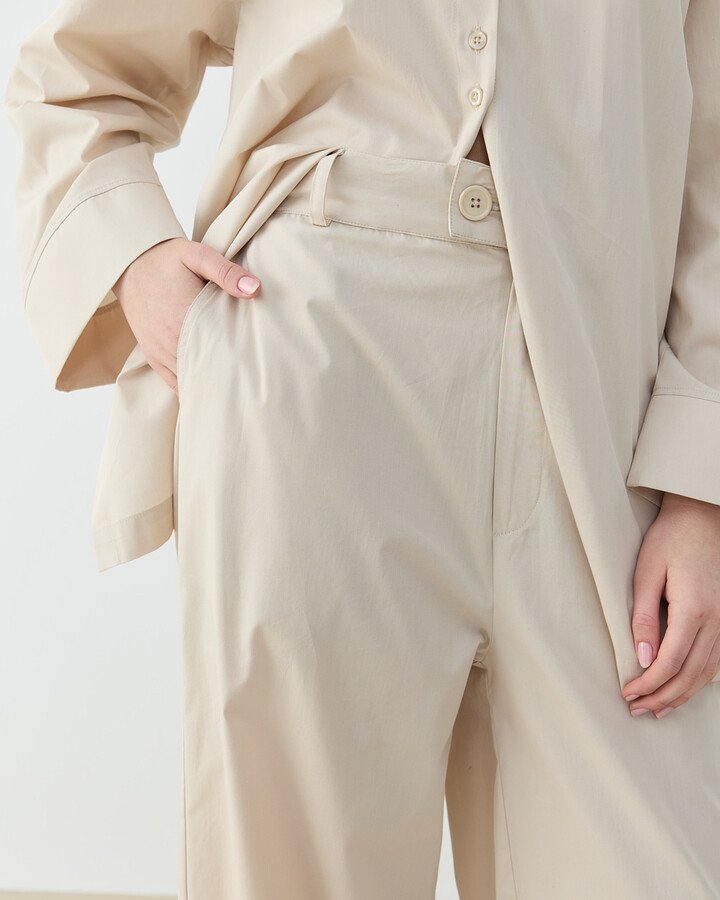 Poplin Culotte Pantolon Gömlek Takım Bej
