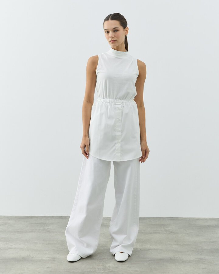 Poplin Fonksiyonel Gömlek İçlik Etek Ekru - Aybikestil (1)