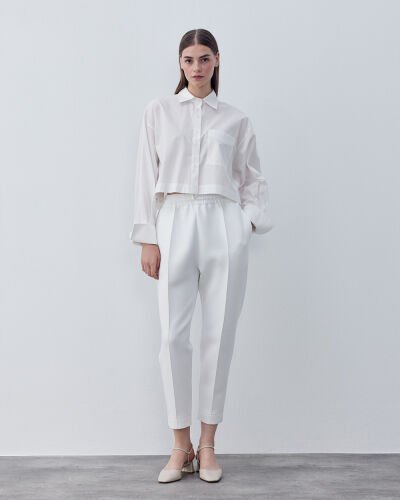 Poplin Kısa Crop Cepli Gömlek Ekru - Aybikestil (1)