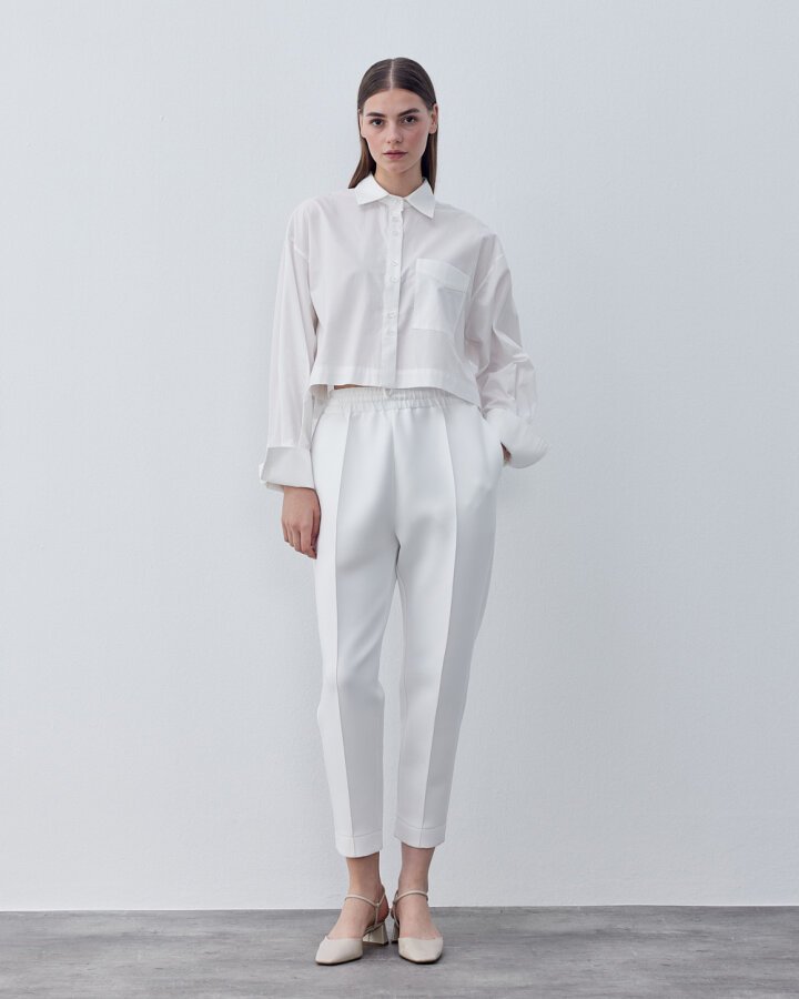 Poplin Kısa Crop Cepli Gömlek Ekru - Aybikestil (1)