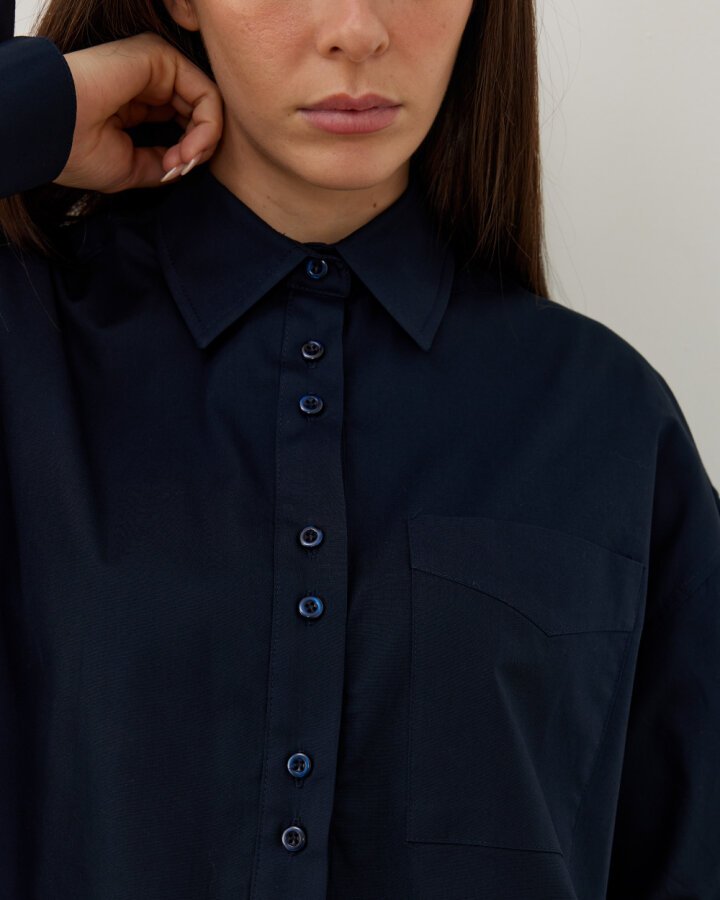 Poplin Kısa Crop Cepli Gömlek Lacivert - Aybikestil (1)