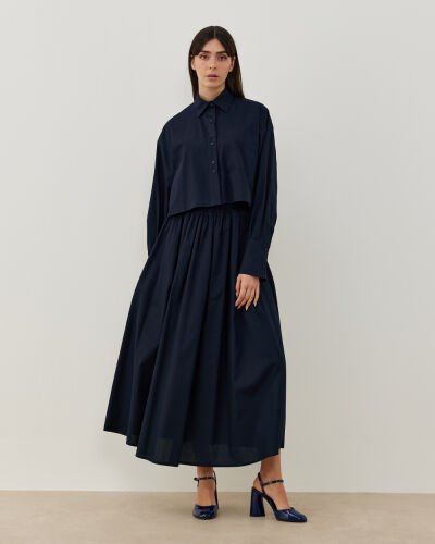 Poplin Kısa Crop Cepli Gömlek Lacivert - Aybikestil (1)