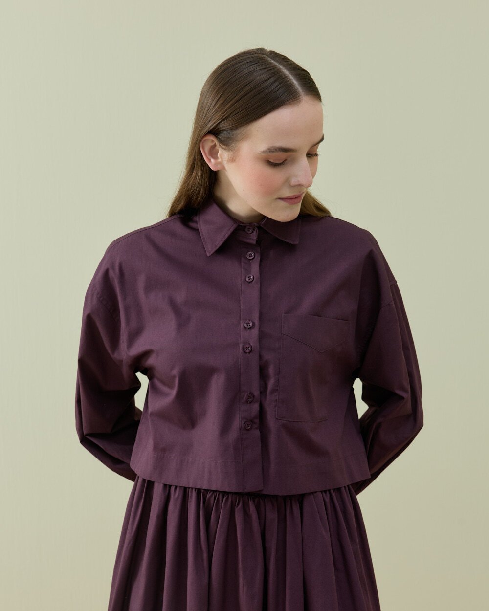 Poplin Kısa Crop Cepli Gömlek Mürdüm - Aybikestil