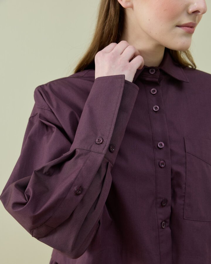 Poplin Kısa Crop Cepli Gömlek Mürdüm - Aybikestil (1)