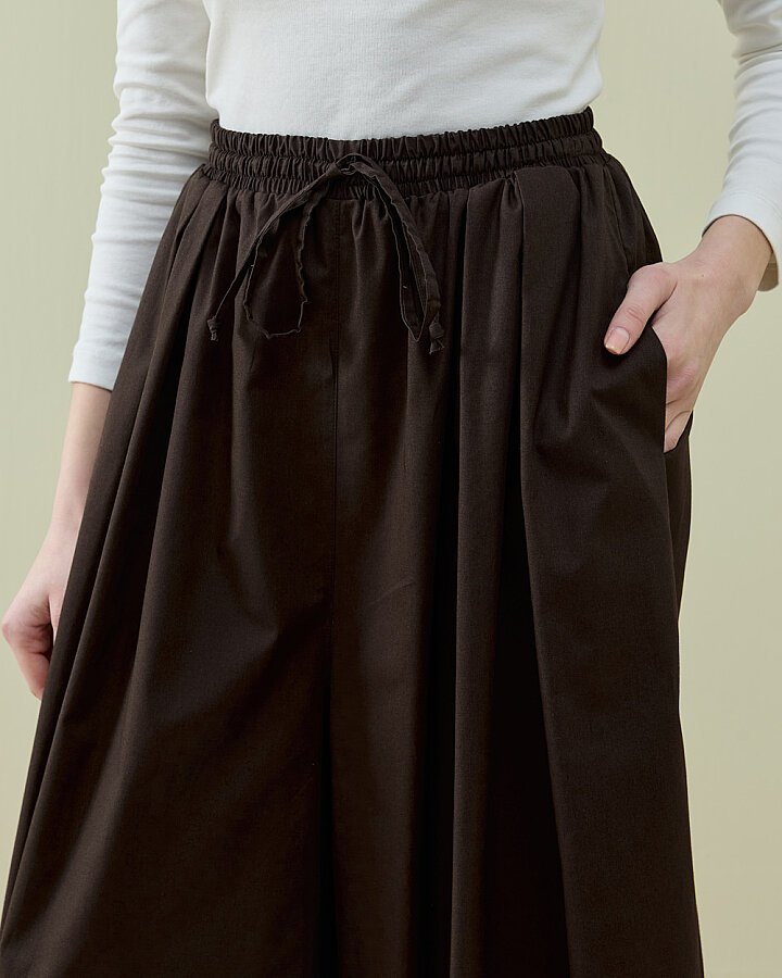 Poplin Pileli Bol Pantolon Etek Kahve - Aybikestil (1)