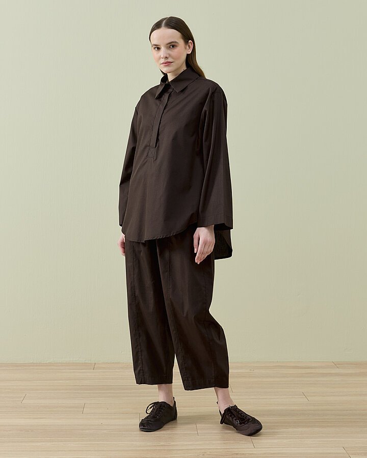 Poplin Polo Yaka Gömlek Kahve - Aybikestil (1)