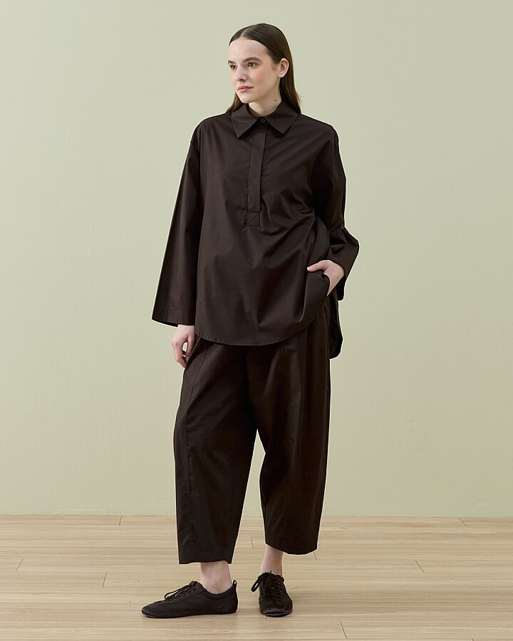 Poplin Polo Yaka Gömlek Kahve - Aybikestil (1)