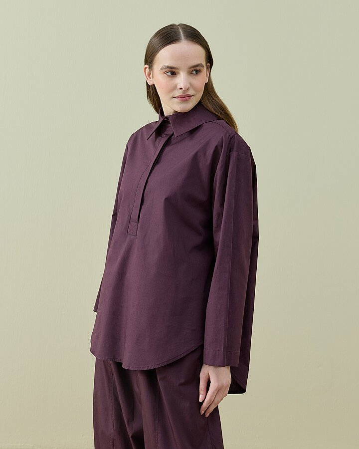 Poplin Polo Yaka Gömlek Mürdüm - Aybikestil