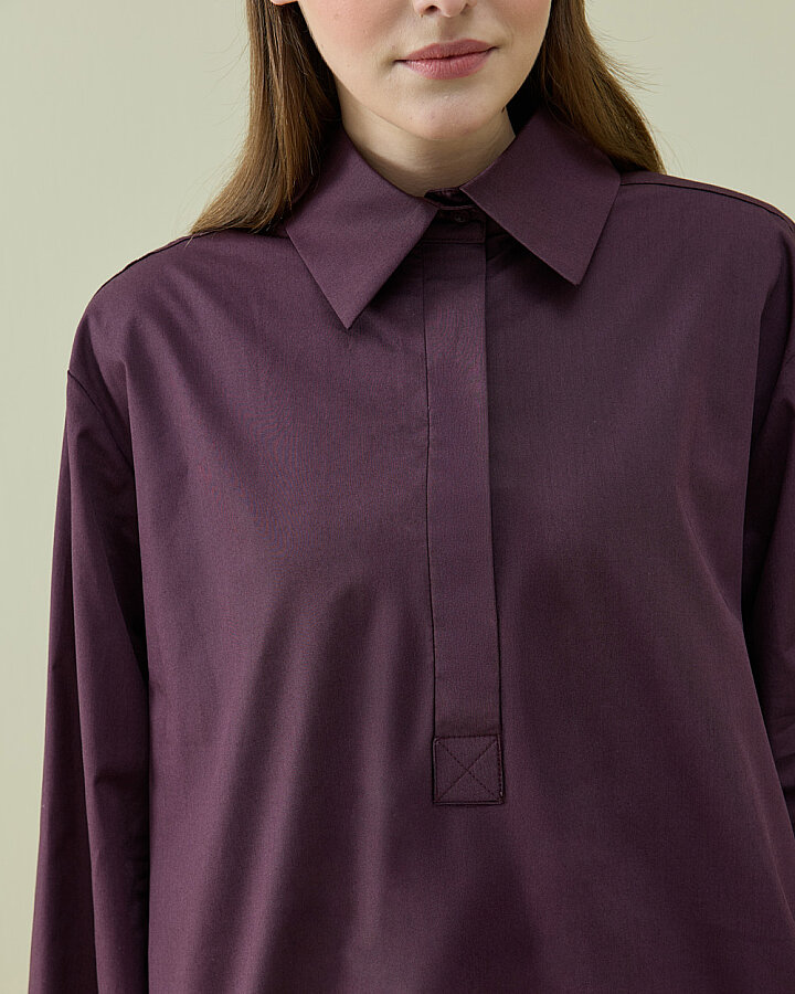 Poplin Polo Yaka Gömlek Mürdüm - Aybikestil (1)