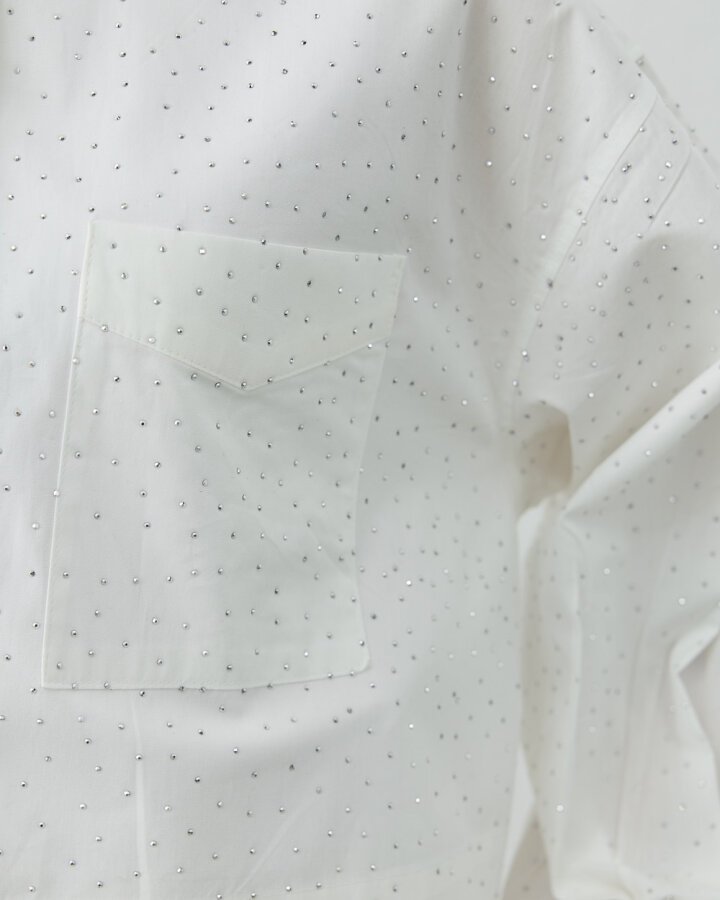 Poplin Taşlı Kısa Crop Cepli Gömlek Ekru - Aybikestil (1)