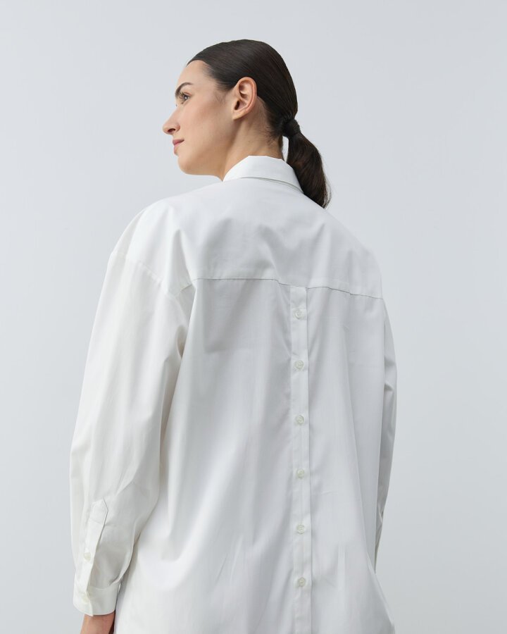 Poplin Yırtmaçlı Kısa Gömlek Ekru - Aybikestil