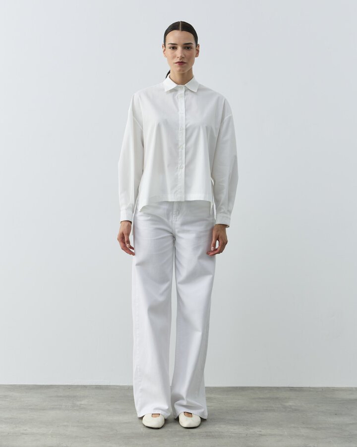 Poplin Yırtmaçlı Kısa Gömlek Ekru - Aybikestil (1)