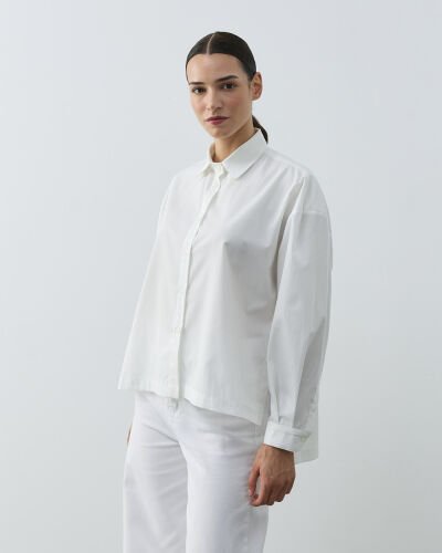 Poplin Yırtmaçlı Kısa Gömlek Ekru - Aybikestil (1)