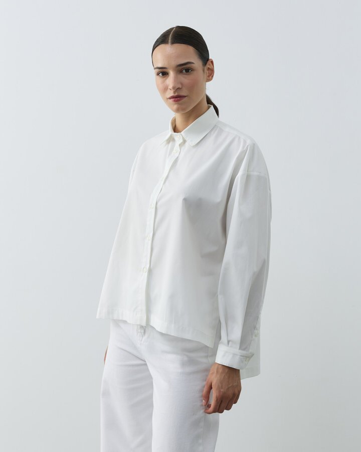 Poplin Yırtmaçlı Kısa Gömlek Ekru - Aybikestil (1)