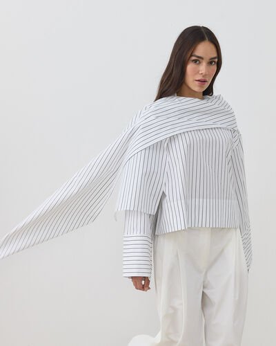 Premium Çizgili Poplin Seyyar Atkılı Kimono Bluz Siyah Çizgili 