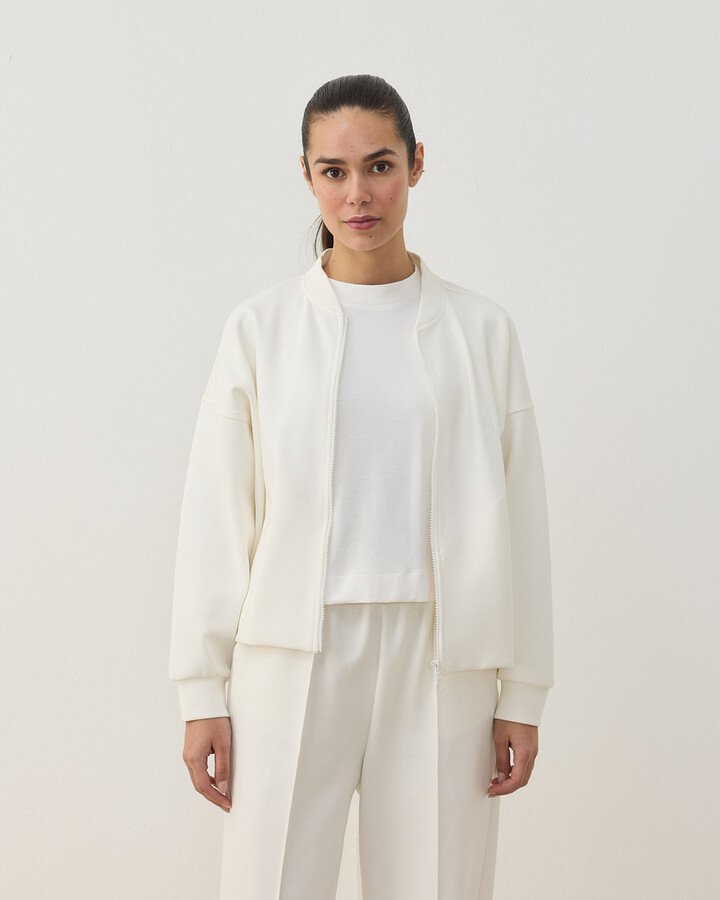 Premium Doubleface Crop Bomber Ceket Ekru
