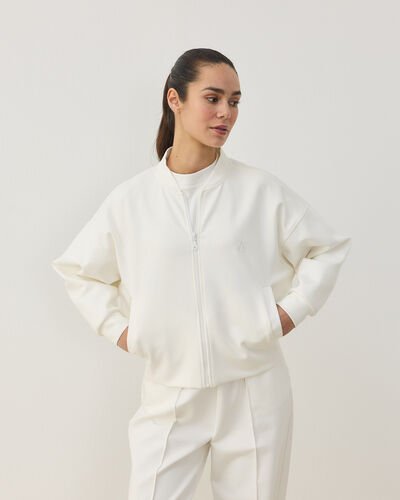 Premium Doubleface Crop Bomber Ceket Ekru 