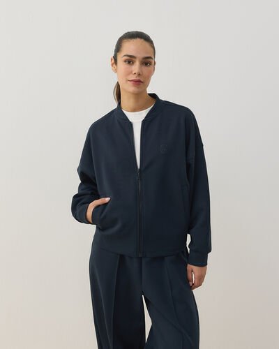 Premium Doubleface Crop Bomber Ceket Lacivert 