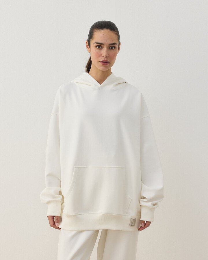 Premium Doubleface Kapüşonlu Hoodie Sweatshirt Ekru