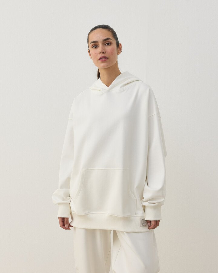 Premium Doubleface Kapüşonlu Hoodie Sweatshirt Ekru - Aybikestil (1)