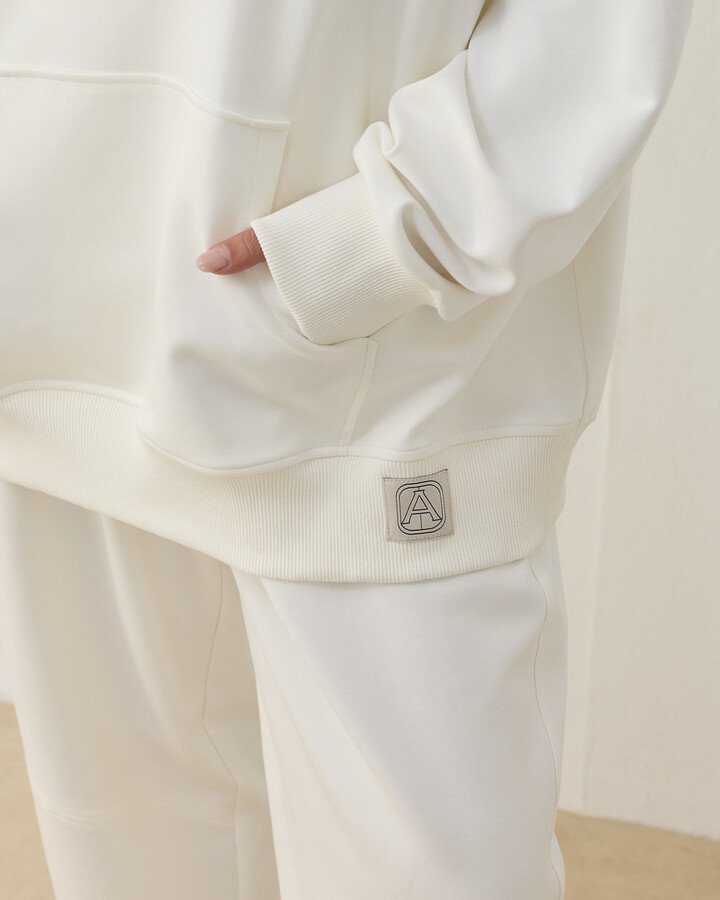 Premium Doubleface Kapüşonlu Hoodie Sweatshirt Ekru - Aybikestil (1)