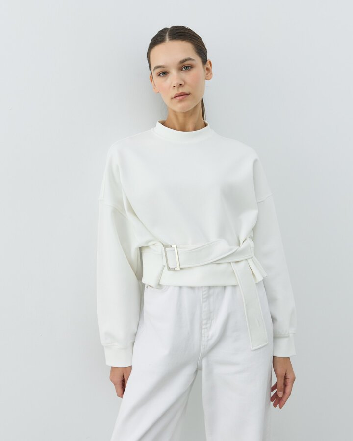 Premium Doubleface Kemerli Mini Sweat Ekru - Aybikestil (1)