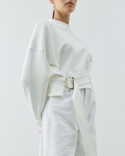 Premium Doubleface Kemerli Mini Sweat Ekru - Aybikestil (1)