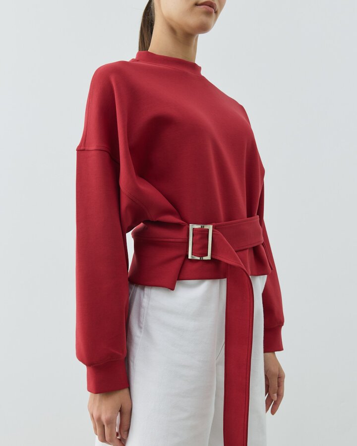 Premium Doubleface Kemerli Mini Sweat Kırmızı - Aybikestil (1)