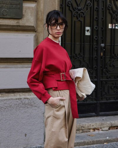 Premium Doubleface Kemerli Mini Sweat Kırmızı 