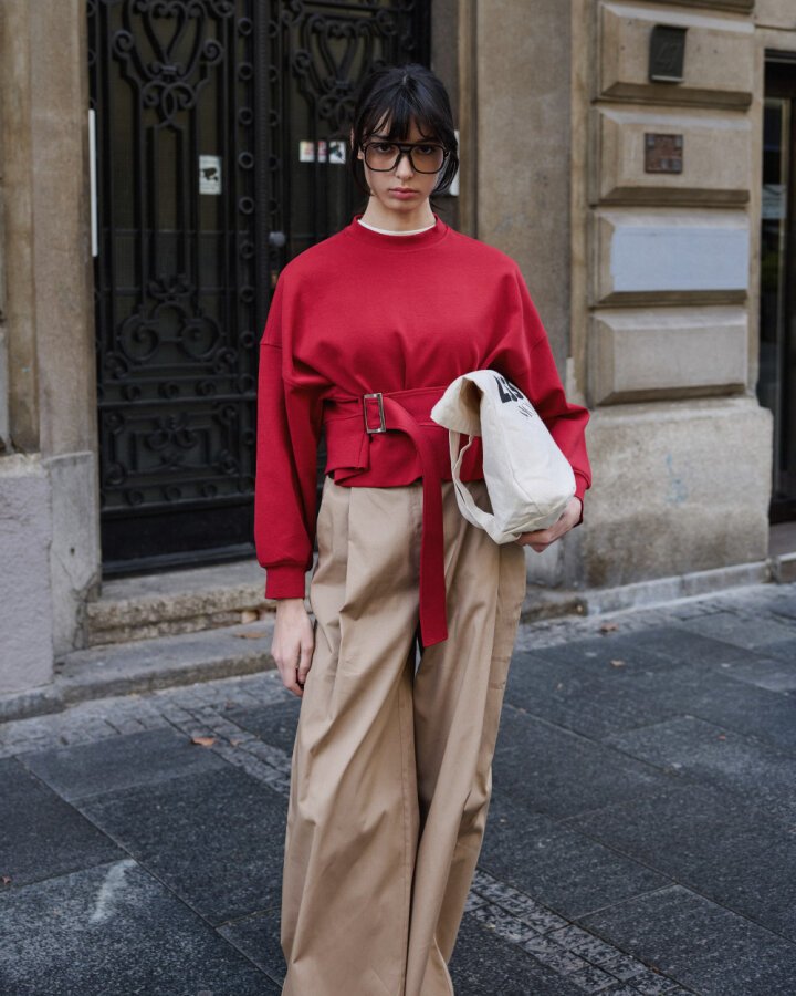 Premium Doubleface Kemerli Mini Sweat Kırmızı - Aybikestil (1)