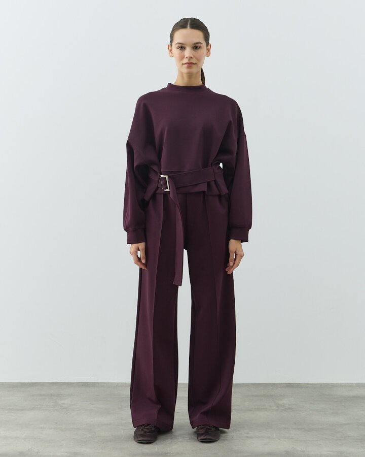 Premium Doubleface Kemerli Mini Sweat Mürdüm - (1)