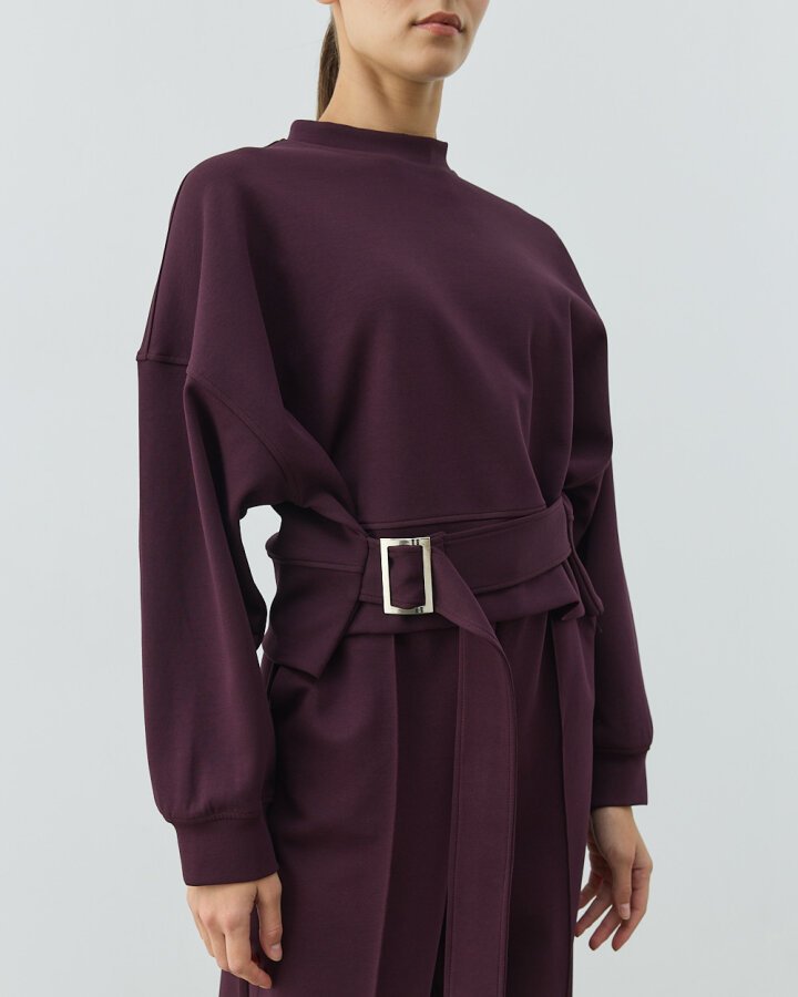 Premium Doubleface Kemerli Mini Sweat Mürdüm - (1)