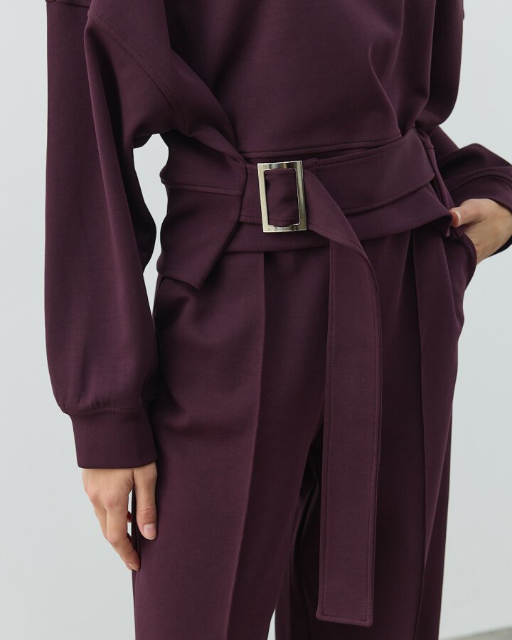 Premium Doubleface Kemerli Mini Sweat Mürdüm - (1)