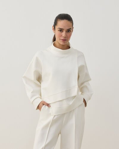 Premium Doubleface Kısa Amorf Formlu Sweat Ekru 