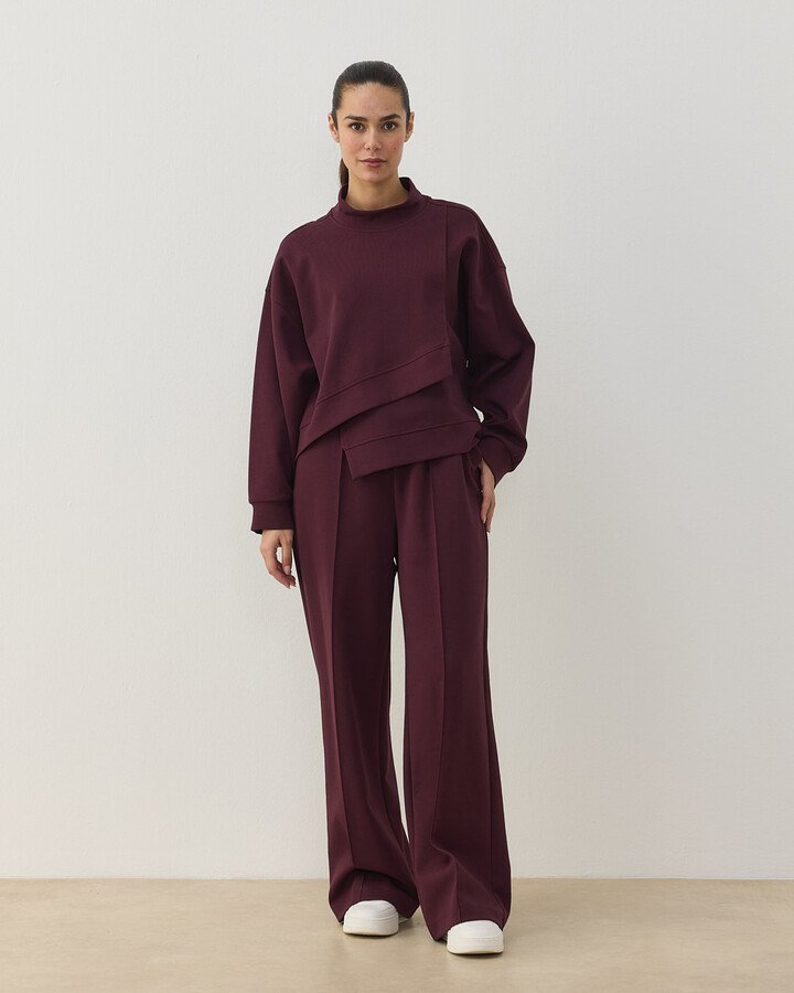 Premium Doubleface Kısa Amorf Formlu Sweat Mürdüm