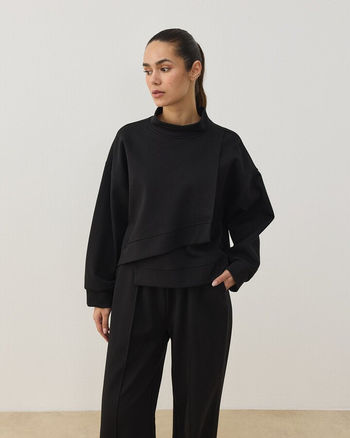 Premium Doubleface Kısa Amorf Formlu Sweat Siyah