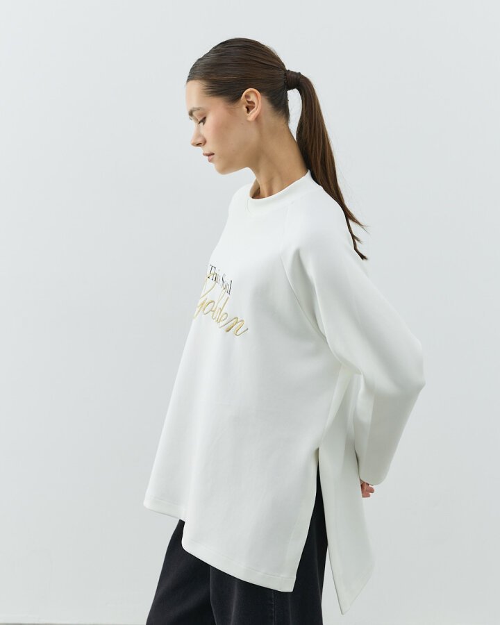 Premium Doubleface Nakış Baskılı Relax Bluz Golden - Aybikestil (1)