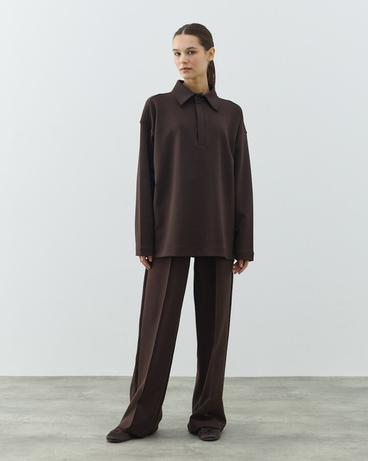 Premium Doubleface Polo Yaka Sweat Acı Kahve - Aybikestil (1)