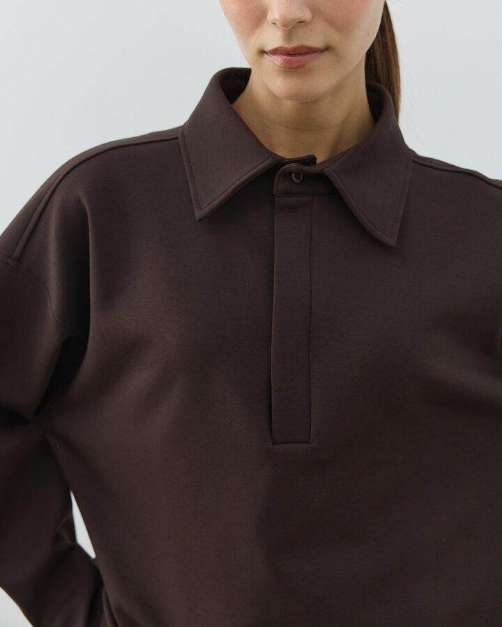 Premium Doubleface Polo Yaka Sweat Acı Kahve - Aybikestil (1)