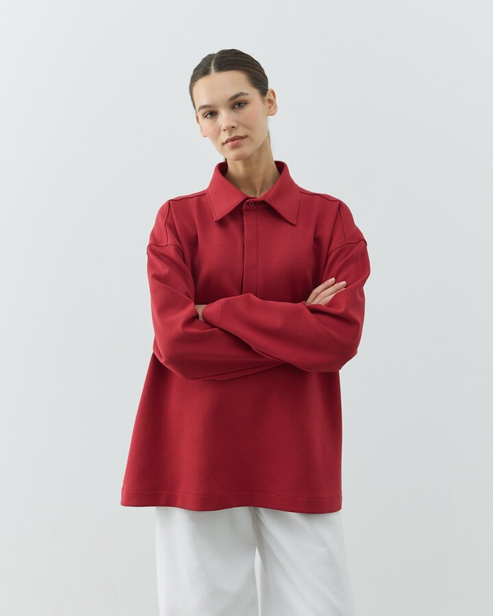 Premium Doubleface Polo Yaka Sweat Kırmızı - Aybikestil (1)