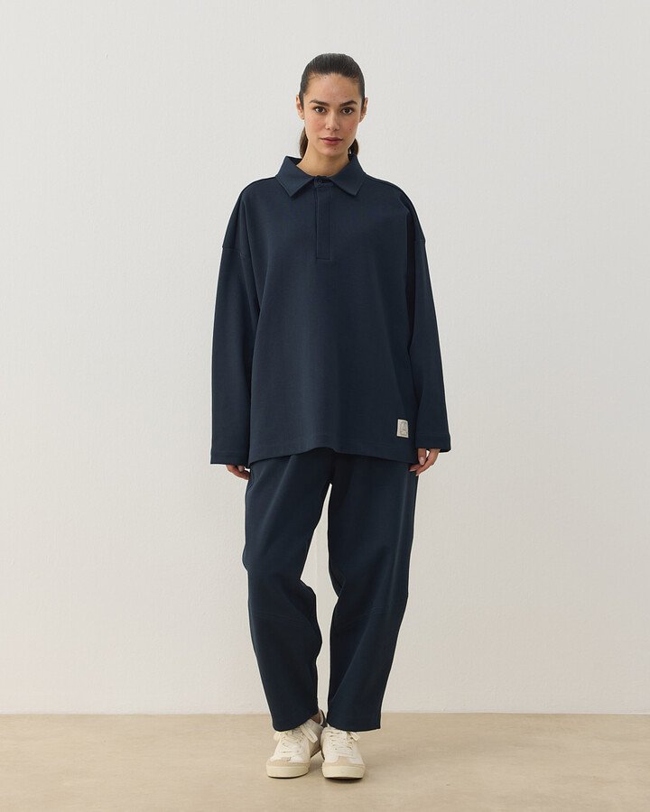 Premium Doubleface Polo Yaka Sweat Lacivert