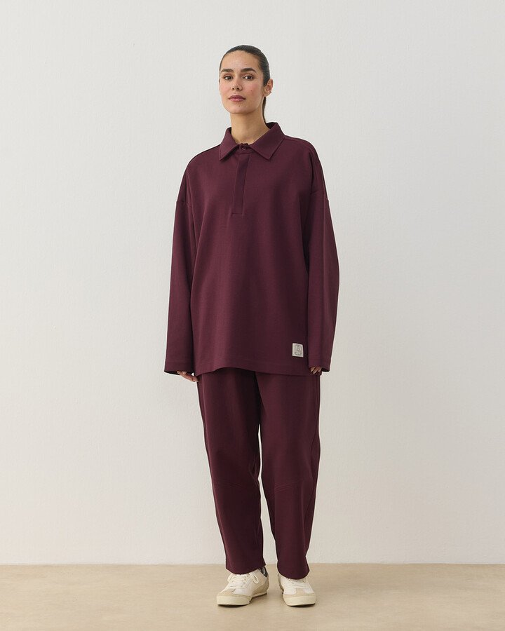 Premium Doubleface Polo Yaka Sweat Mürdüm