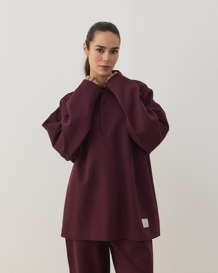 Premium Doubleface Polo Yaka Sweat Mürdüm