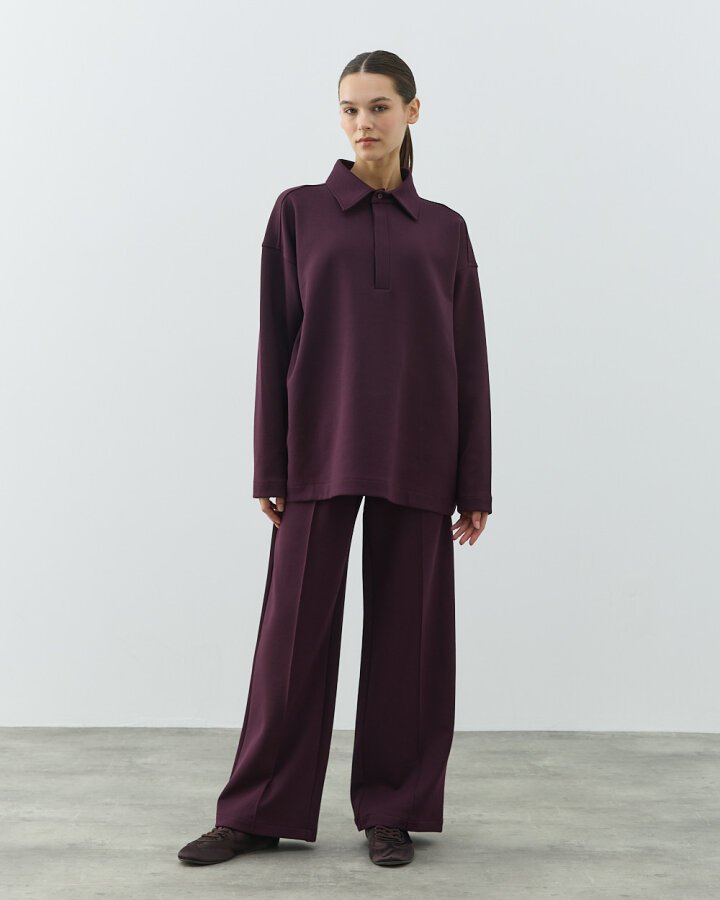 Premium Doubleface Polo Yaka Sweat Mürdüm - Aybikestil (1)