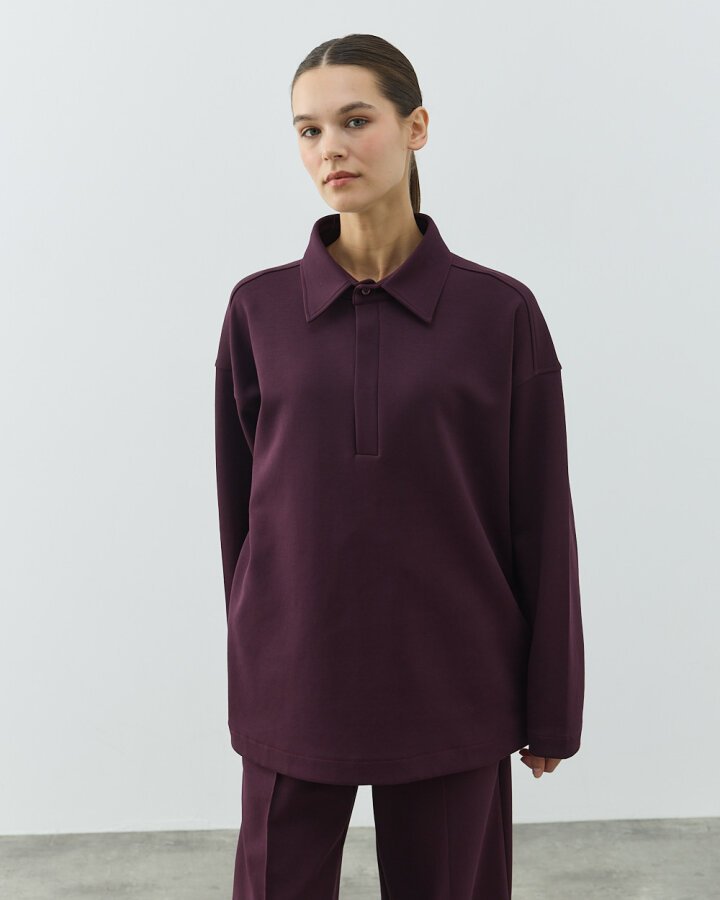 Premium Doubleface Polo Yaka Sweat Mürdüm - Aybikestil (1)