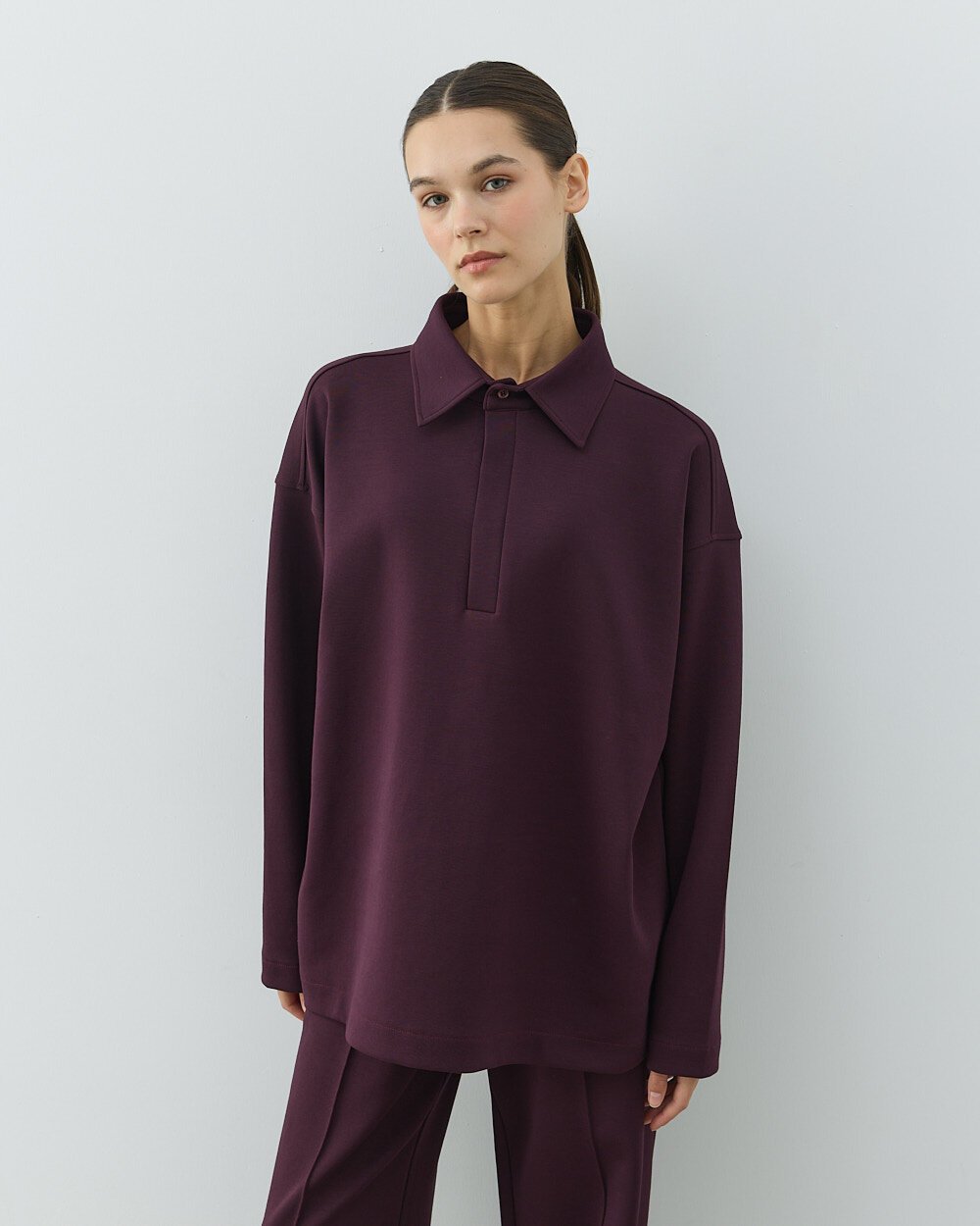 Premium Doubleface Polo Yaka Sweat Mürdüm - Aybikestil