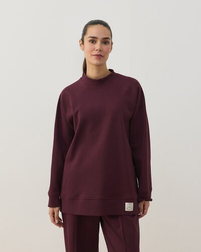 Premium Doubleface Reglan Kollu Çift Dikiş Detaylı Sweatshirt Mürdüm 