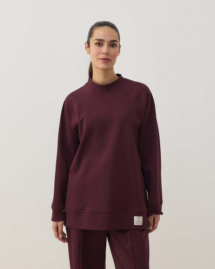 Premium Doubleface Reglan Kollu Çift Dikiş Detaylı Sweatshirt Mürdüm
