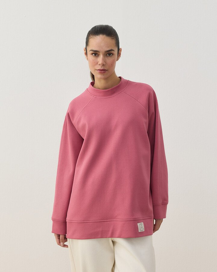Premium Doubleface Reglan Kollu Çift Dikiş Detaylı Sweatshirt Pembe